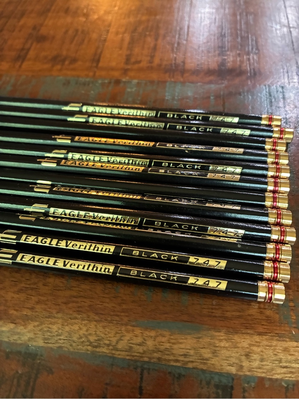 Vintage Eagle Verithin 747 Black Colored Pencils Metal Cap NOS Lot of 12